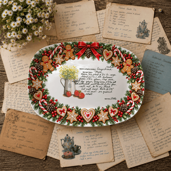 Handwritten Recipe Platter with Christmas Cookie Border