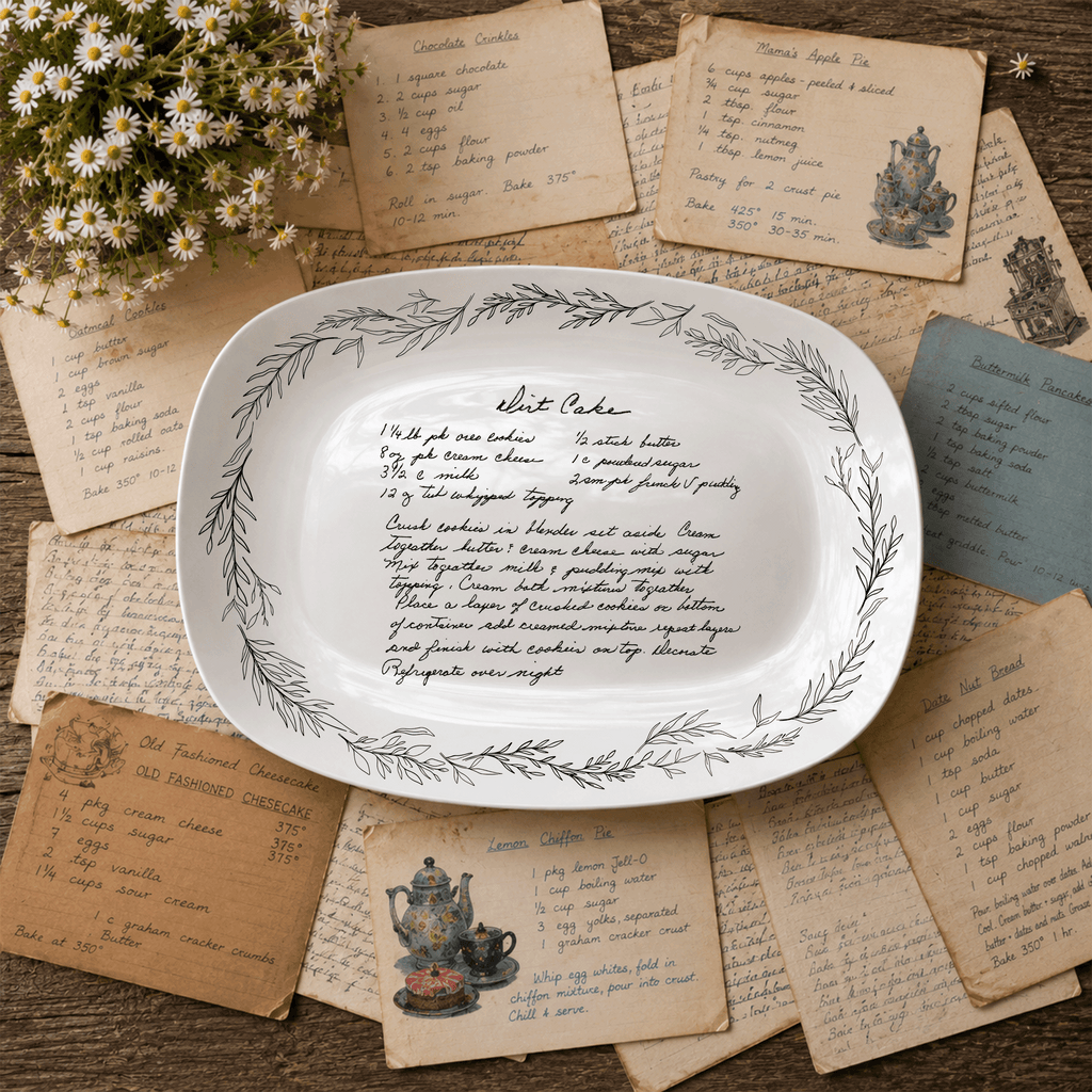 Handwritten Recipe Platter with Branch Border