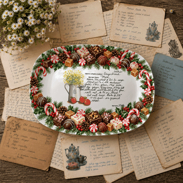 Handwritten Recipe Platter with Christmas Candy Border
