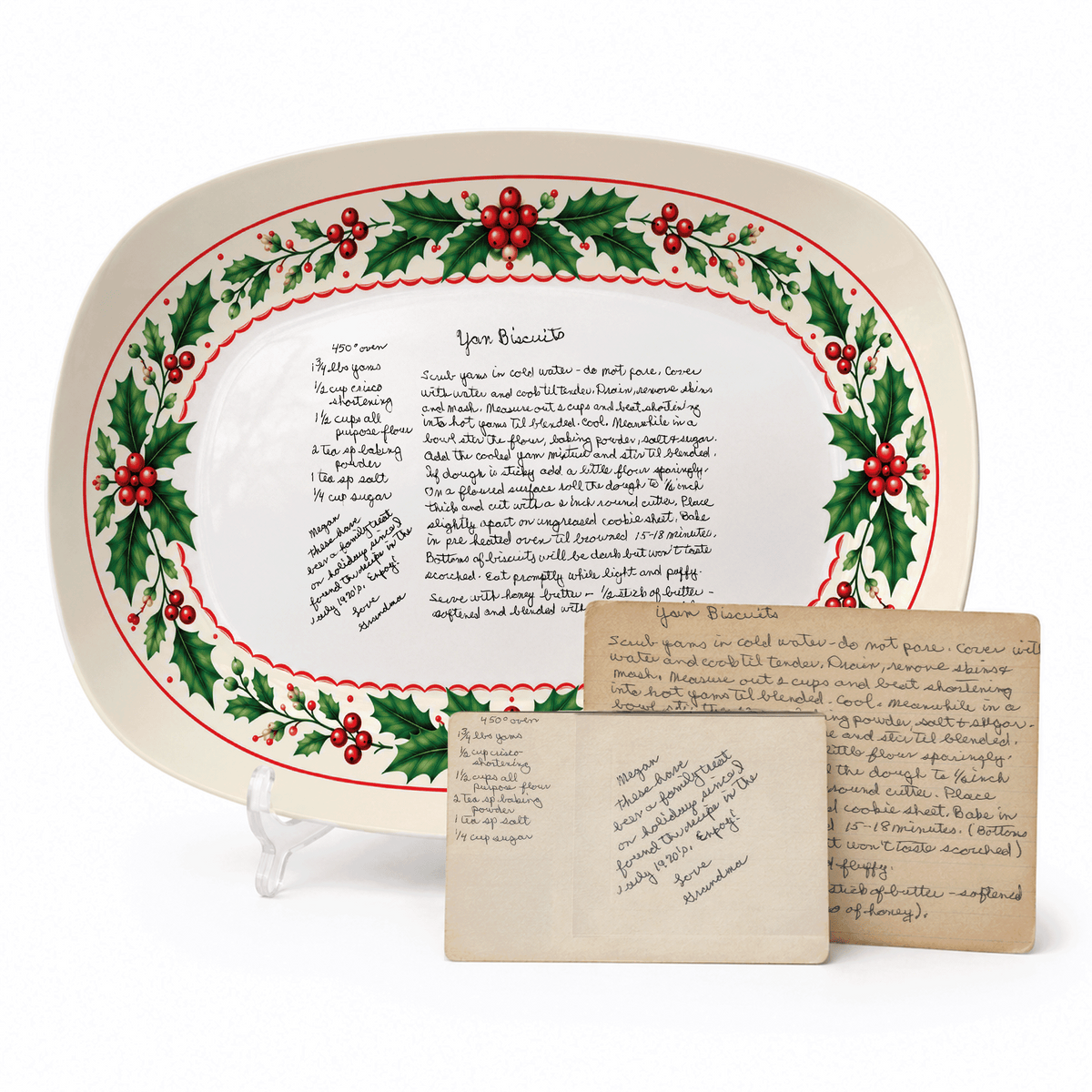Handwritten Recipe Platter with Holly Border