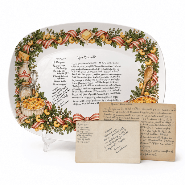 Handwritten Recipe Platter with Macaroni and Cheese Border