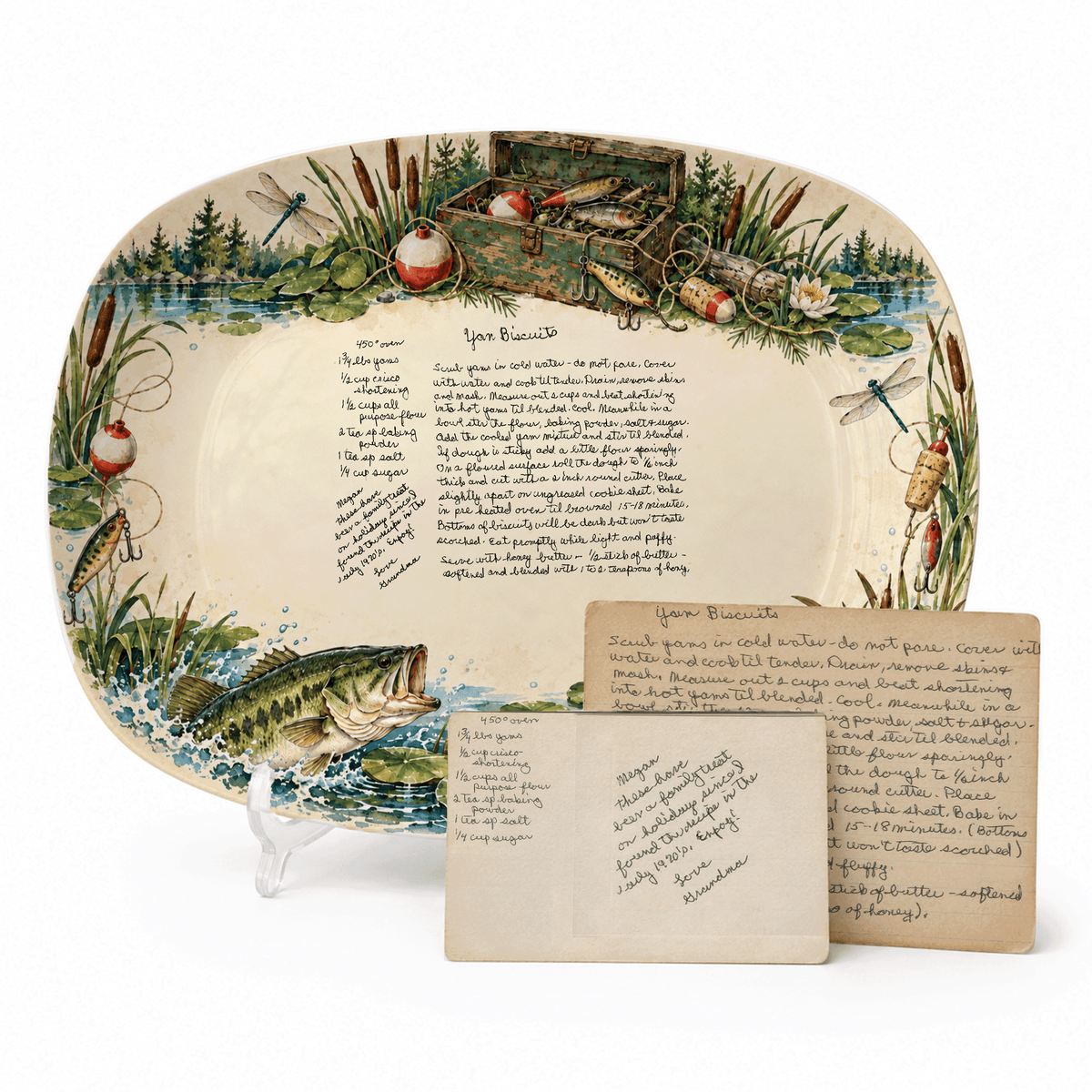 Handwritten Recipe Platter with Fishing Border
