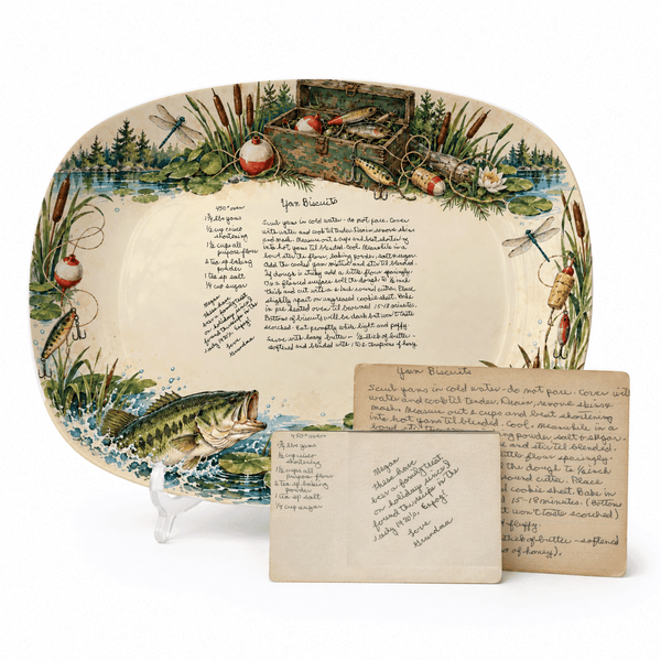 Handwritten Recipe Platter with Fishing Border