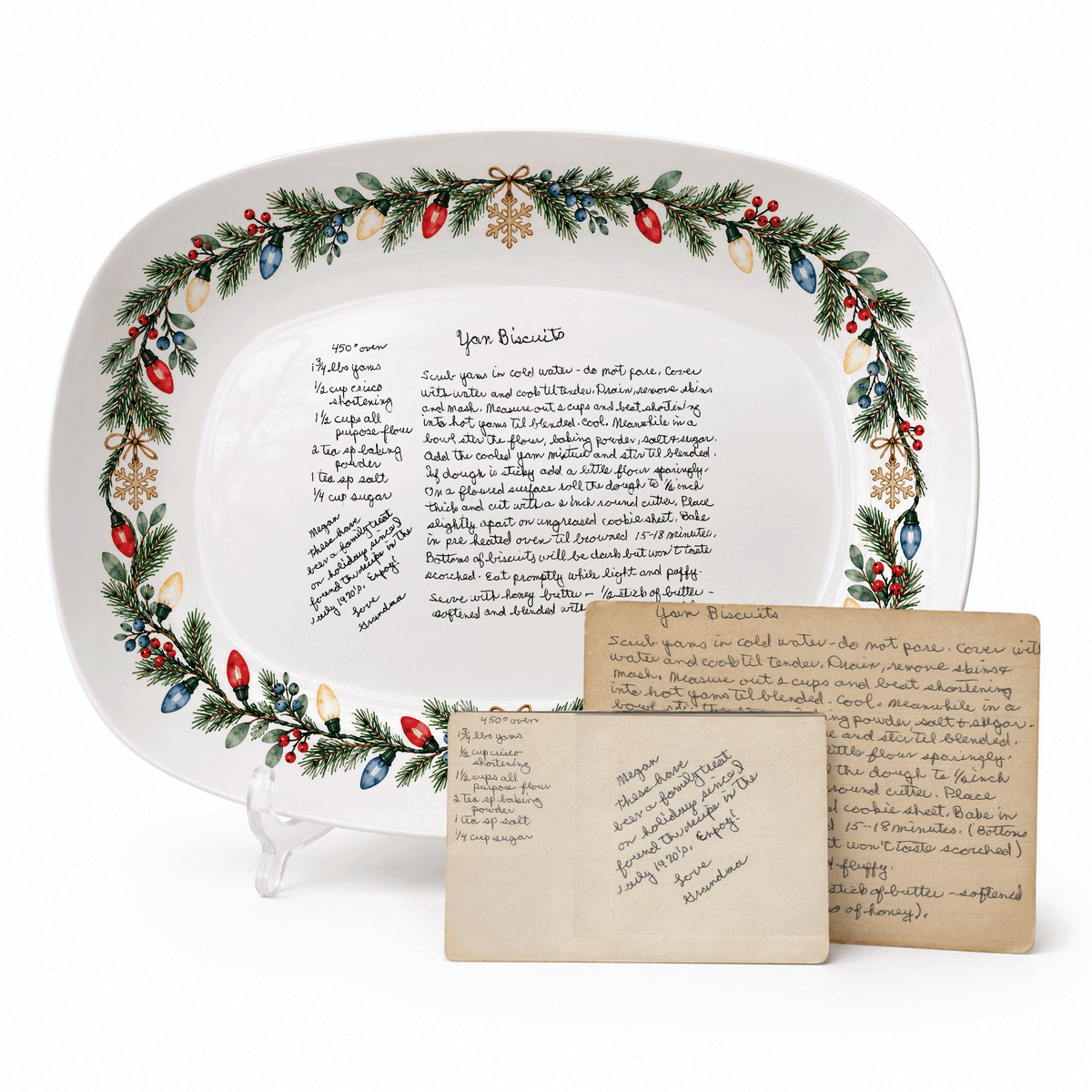 Handwritten Recipe Platter with Christmas Lights Border