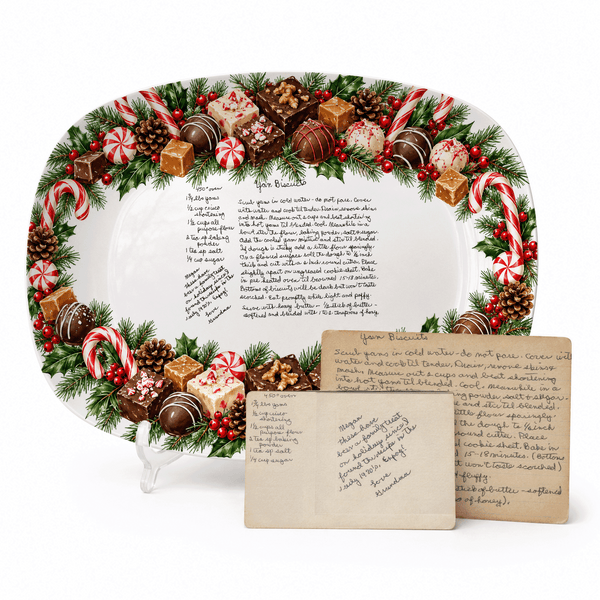 Handwritten Recipe Platter with Christmas Candy Border