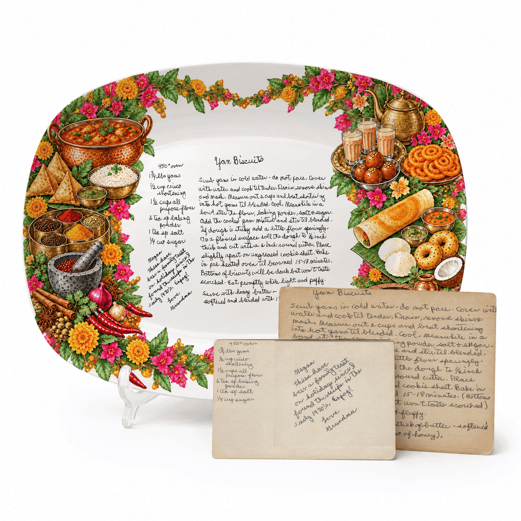Handwritten Recipe Platter with Vintage Indian Food Border