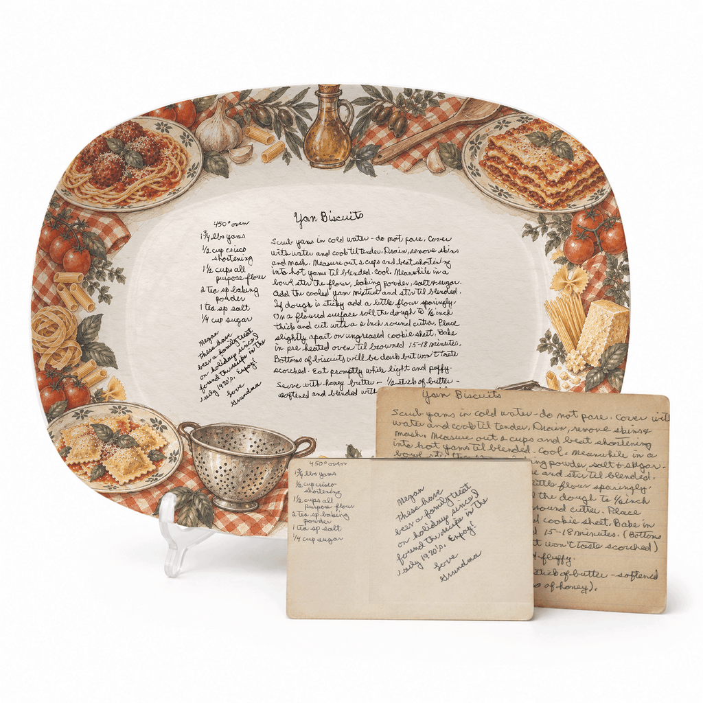 Handwritten Recipe Platter with Vintage Italian Food Border