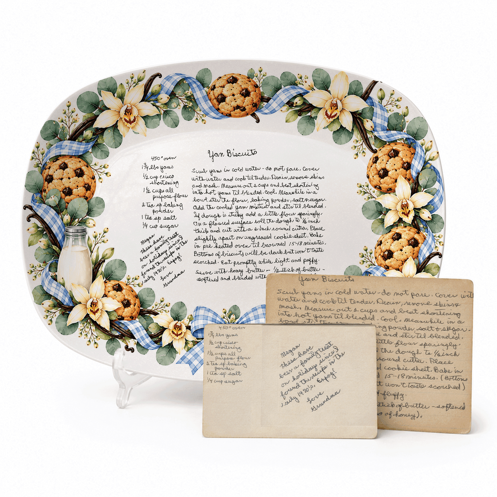 Handwritten Recipe Platter with Blue Bow Cookie Border