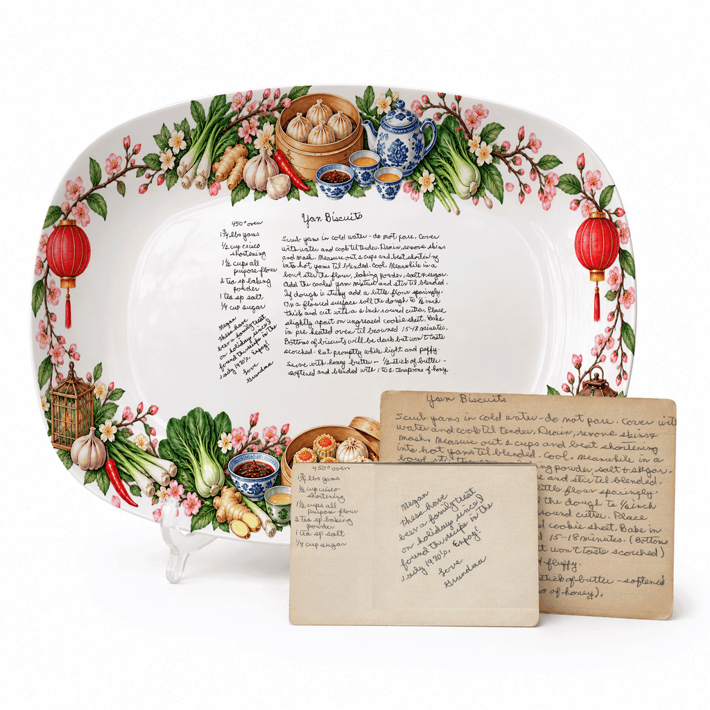 Handwritten Recipe Platter with Chinese Food Border