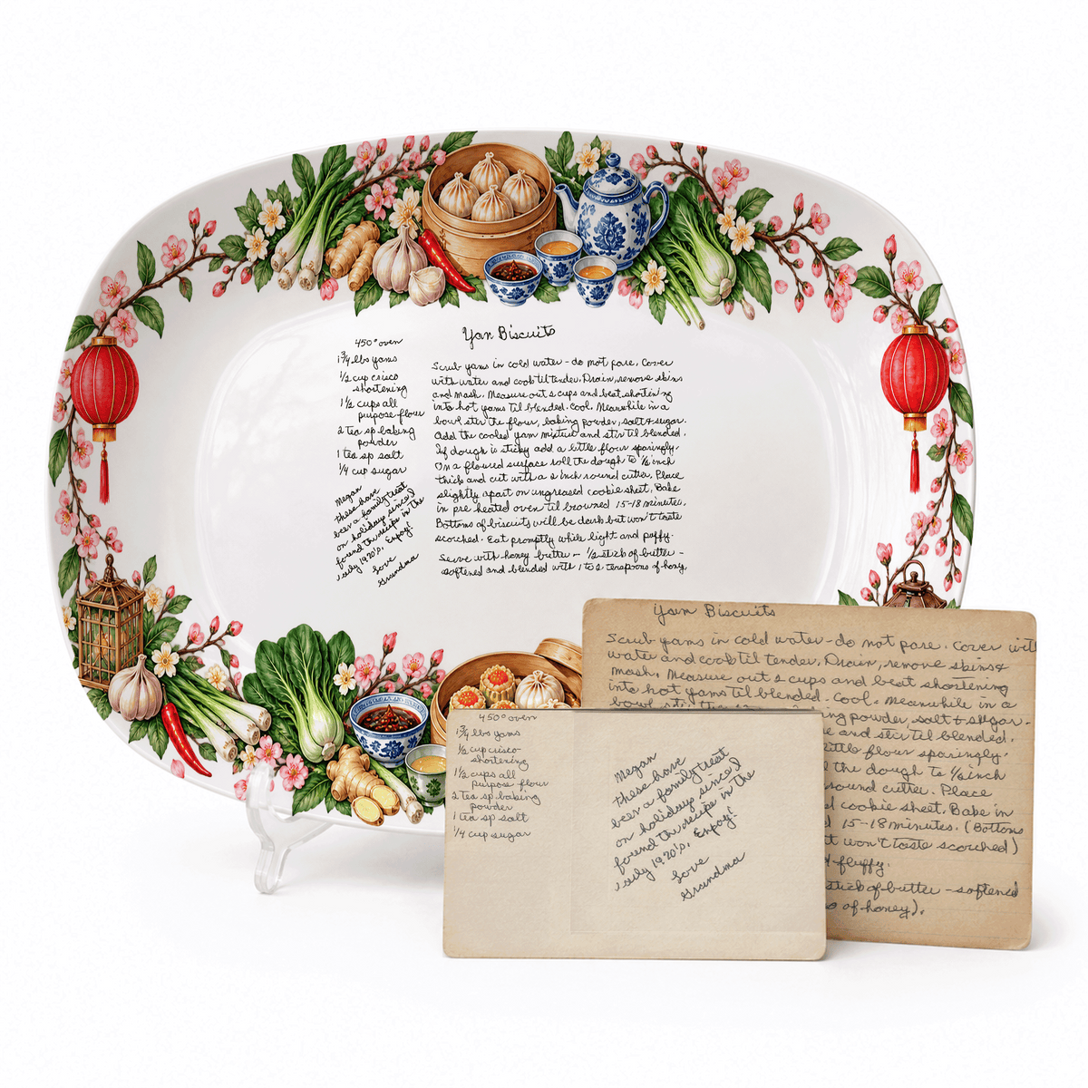 Handwritten Recipe Platter with Chinese Food Border