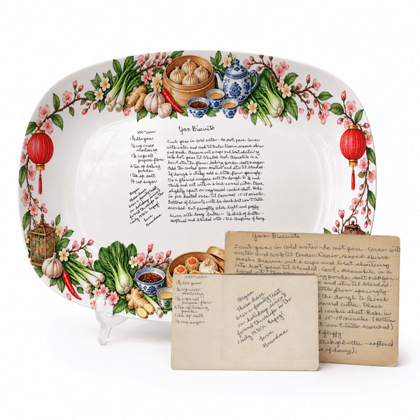 Handwritten Recipe Platter with Chinese Food Border