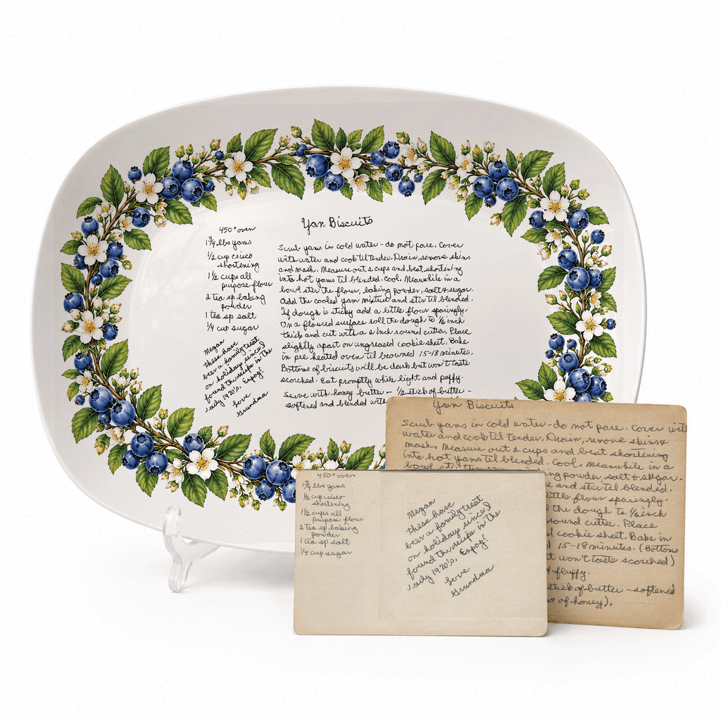 Handwritten Recipe Platter with Blueberry Border