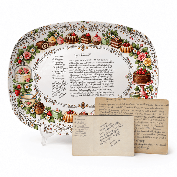 Handwritten Recipe Platter with Vintage Cake Border