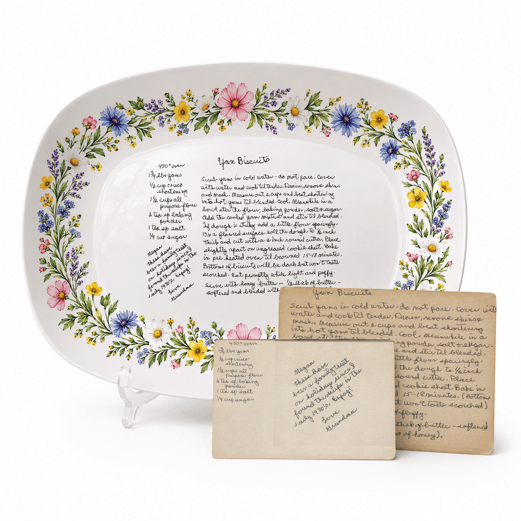 Handwritten Recipe Platter with Wildflower Meadow Border