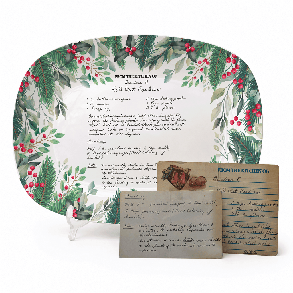 Handwritten Recipe Platter with Christmas Wreath Border