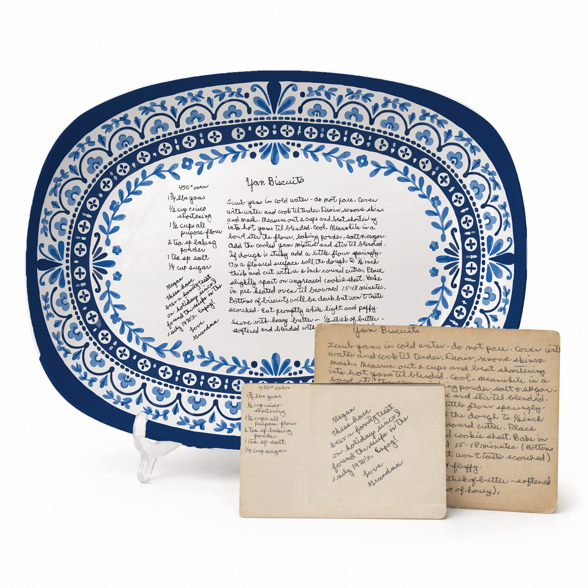Handwritten Recipe Platter with Heritage Blue Border