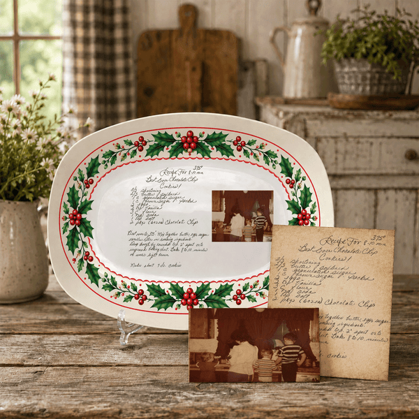 Handwritten Recipe Platter with Holly Border