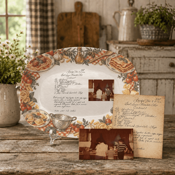 Handwritten Recipe Platter with Vintage Italian Food Border