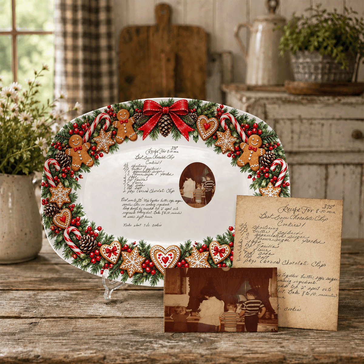 Handwritten Recipe Platter with Christmas Cookie Border