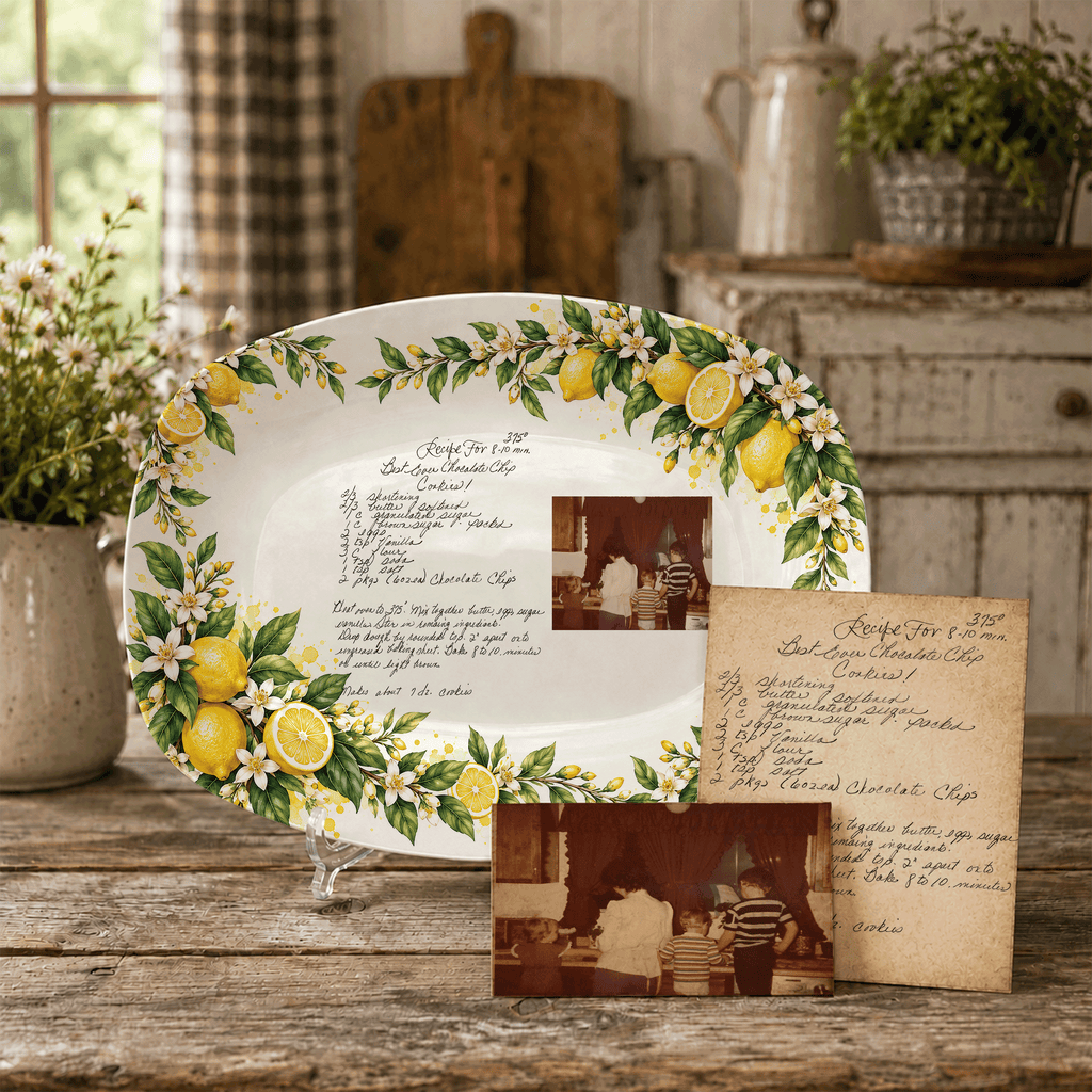 Handwritten Recipe Platter with Lemon Orchard Border