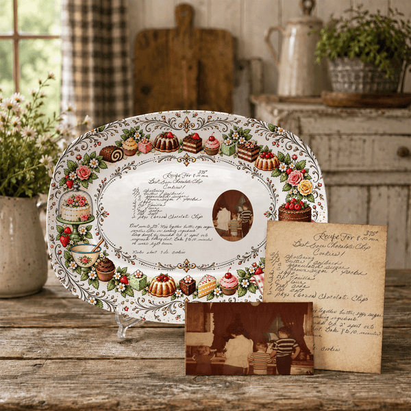 Handwritten Recipe Platter with Vintage Cake Border