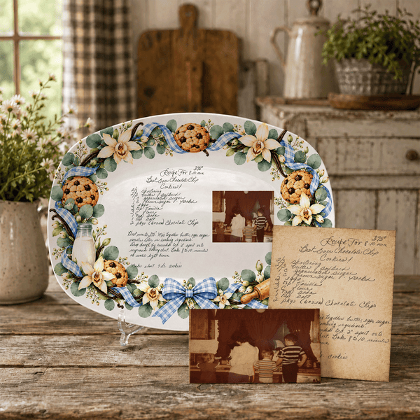 Handwritten Recipe Platter with Blue Bow Cookie Border