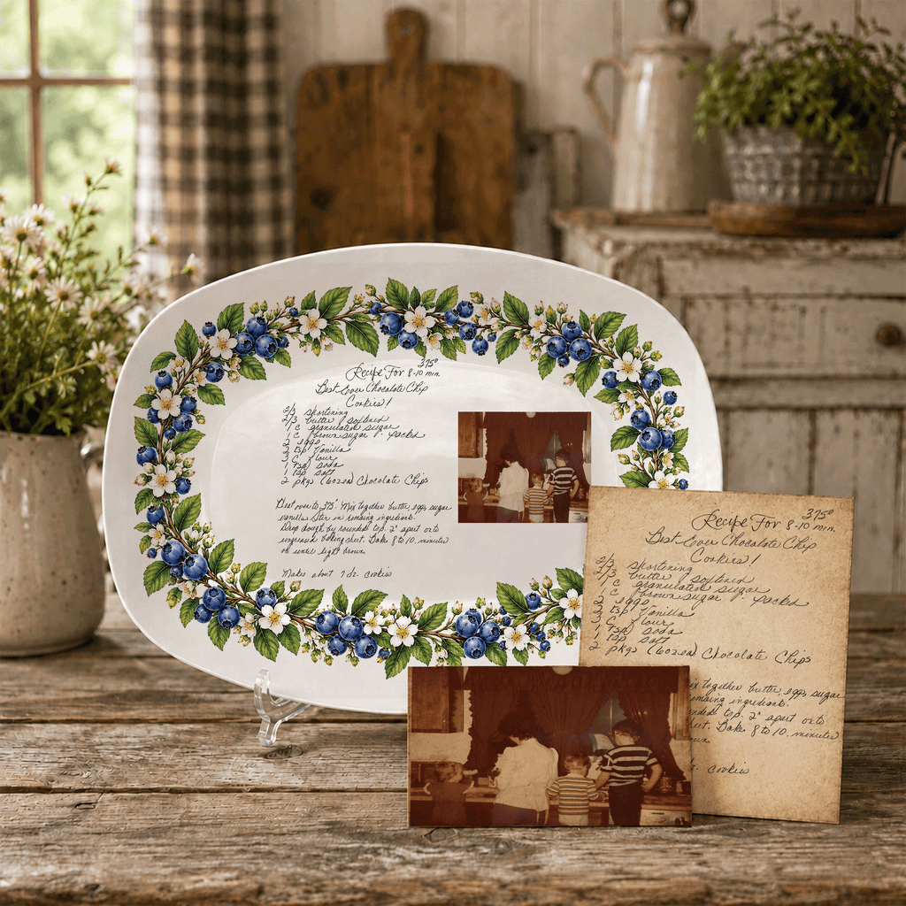 Handwritten Recipe Platter with Blueberry Border