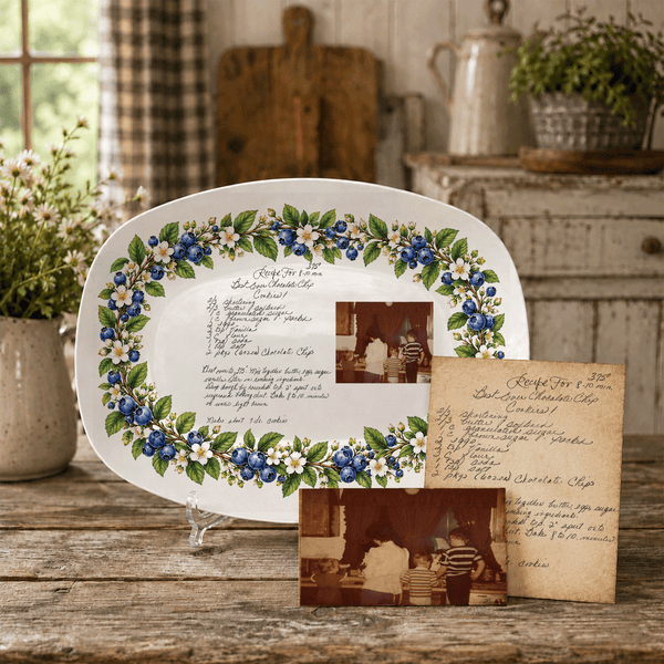 Handwritten Recipe Platter with Blueberry Border