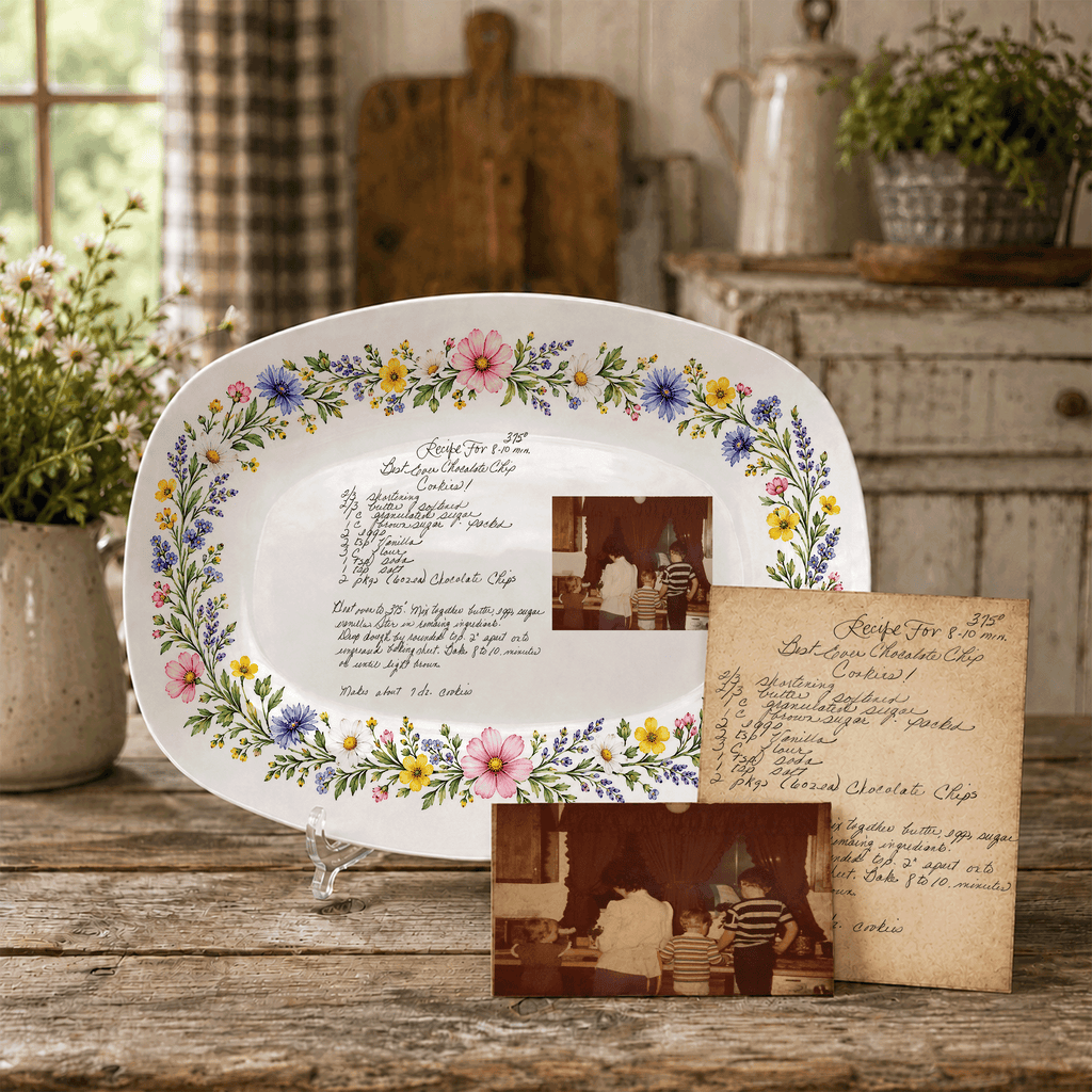 Handwritten Recipe Platter with Wildflower Meadow Border