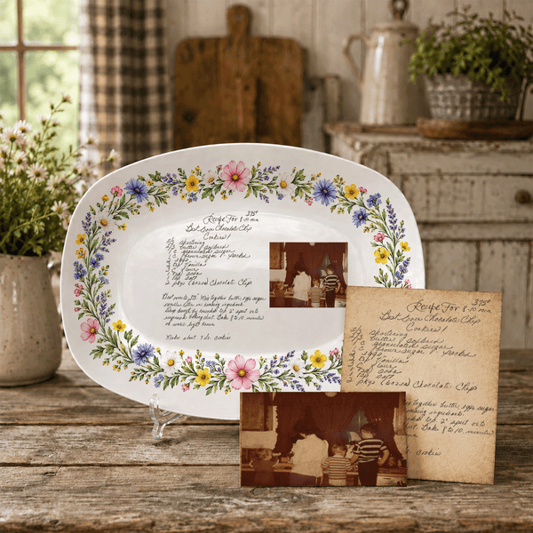 Handwritten Recipe Platter with Wildflower Meadow Border