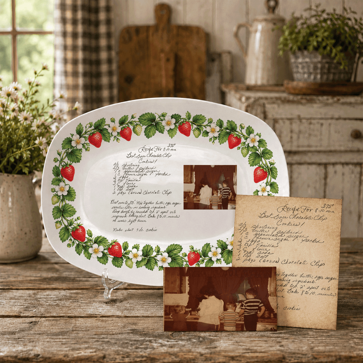 Handwritten Recipe Platter with Strawberry Border