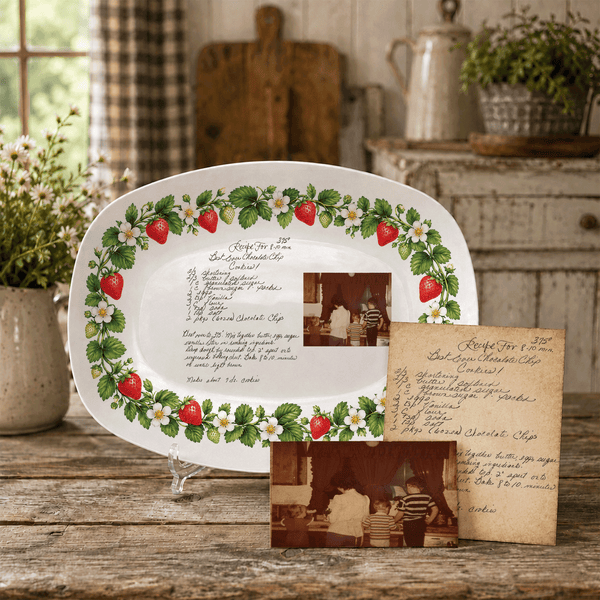 Handwritten Recipe Platter with Strawberry Border