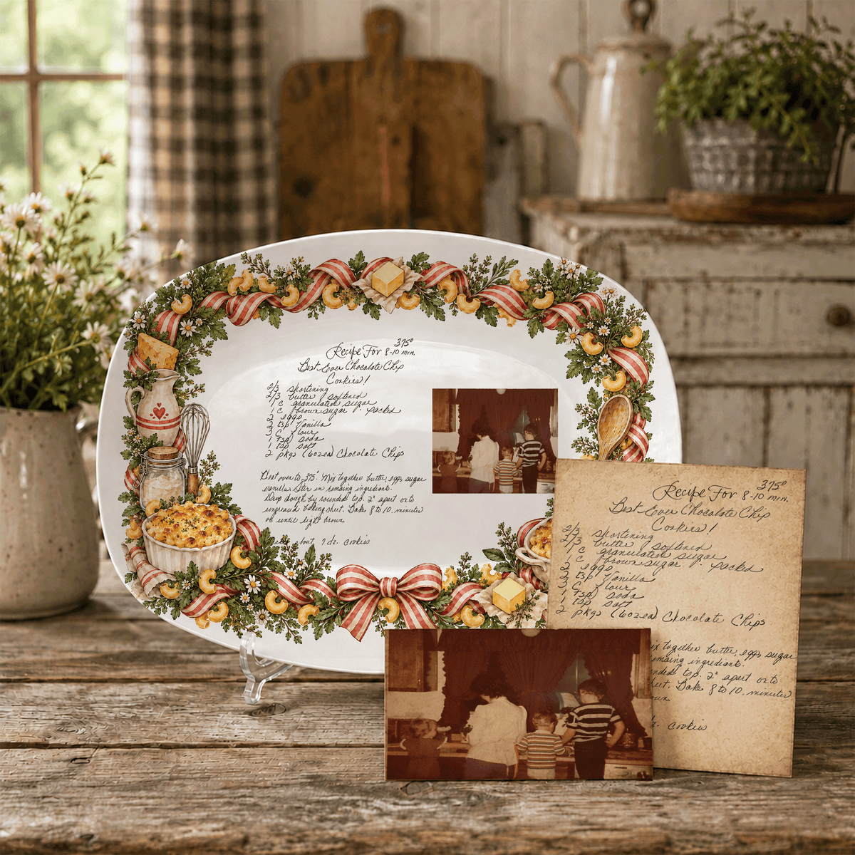 Handwritten Recipe Platter with Macaroni and Cheese Border