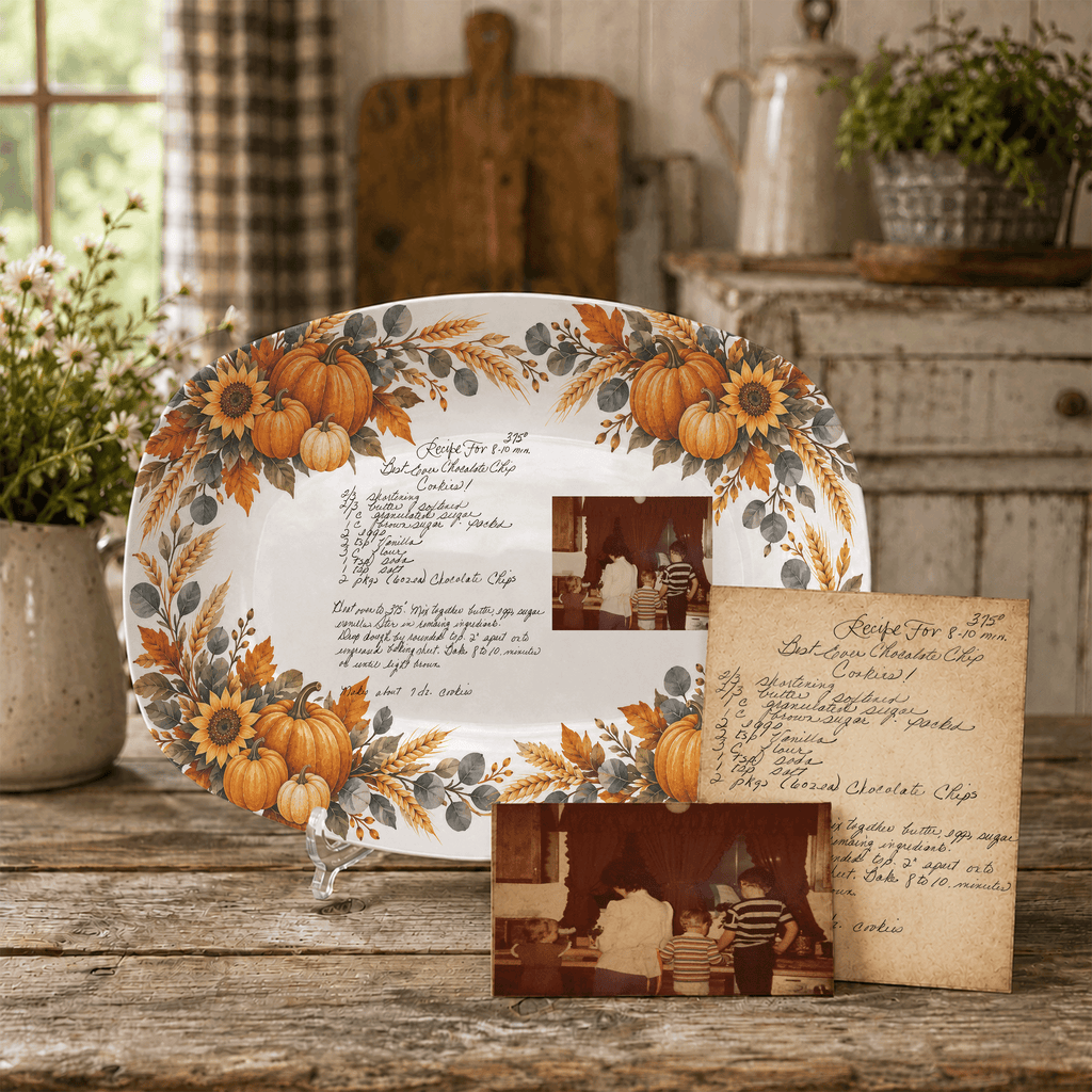 Handwritten Recipe Platter with Pumpkin Border