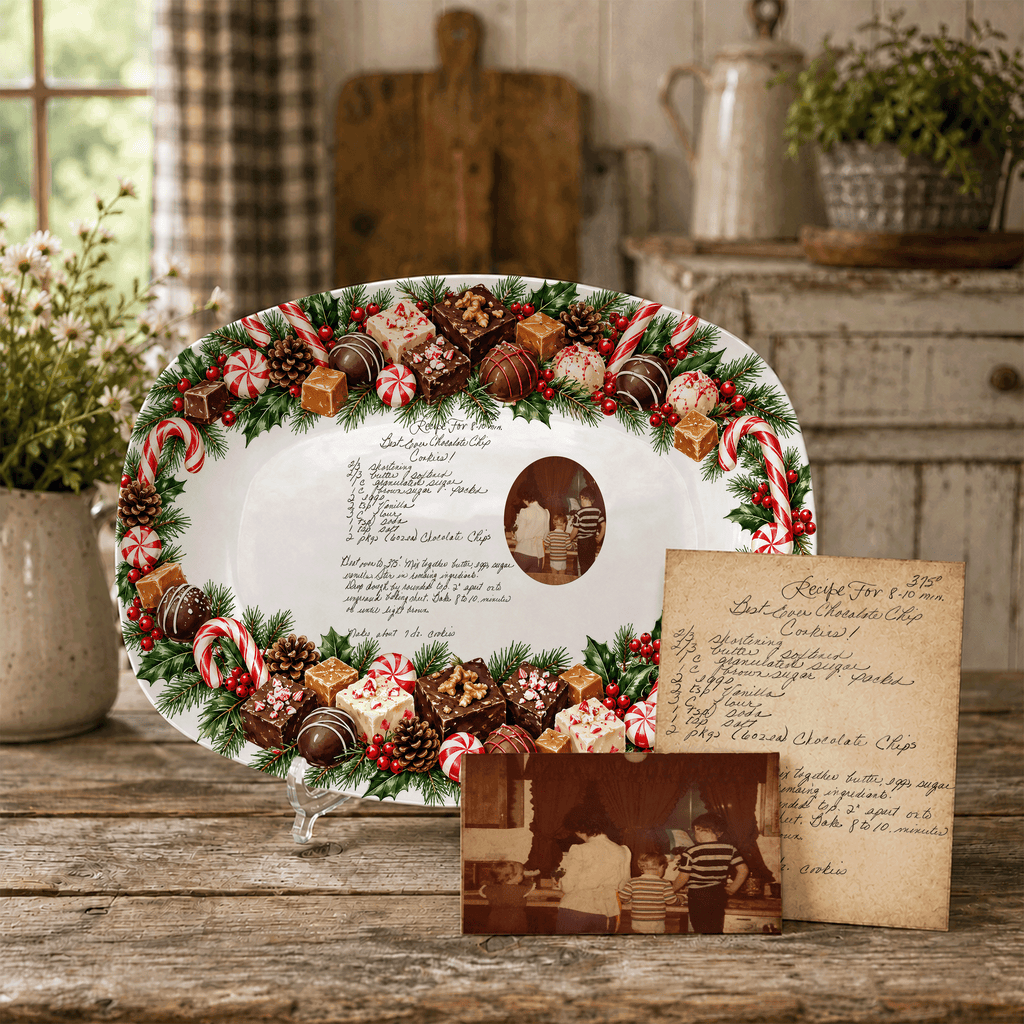 Handwritten Recipe Platter with Christmas Candy Border