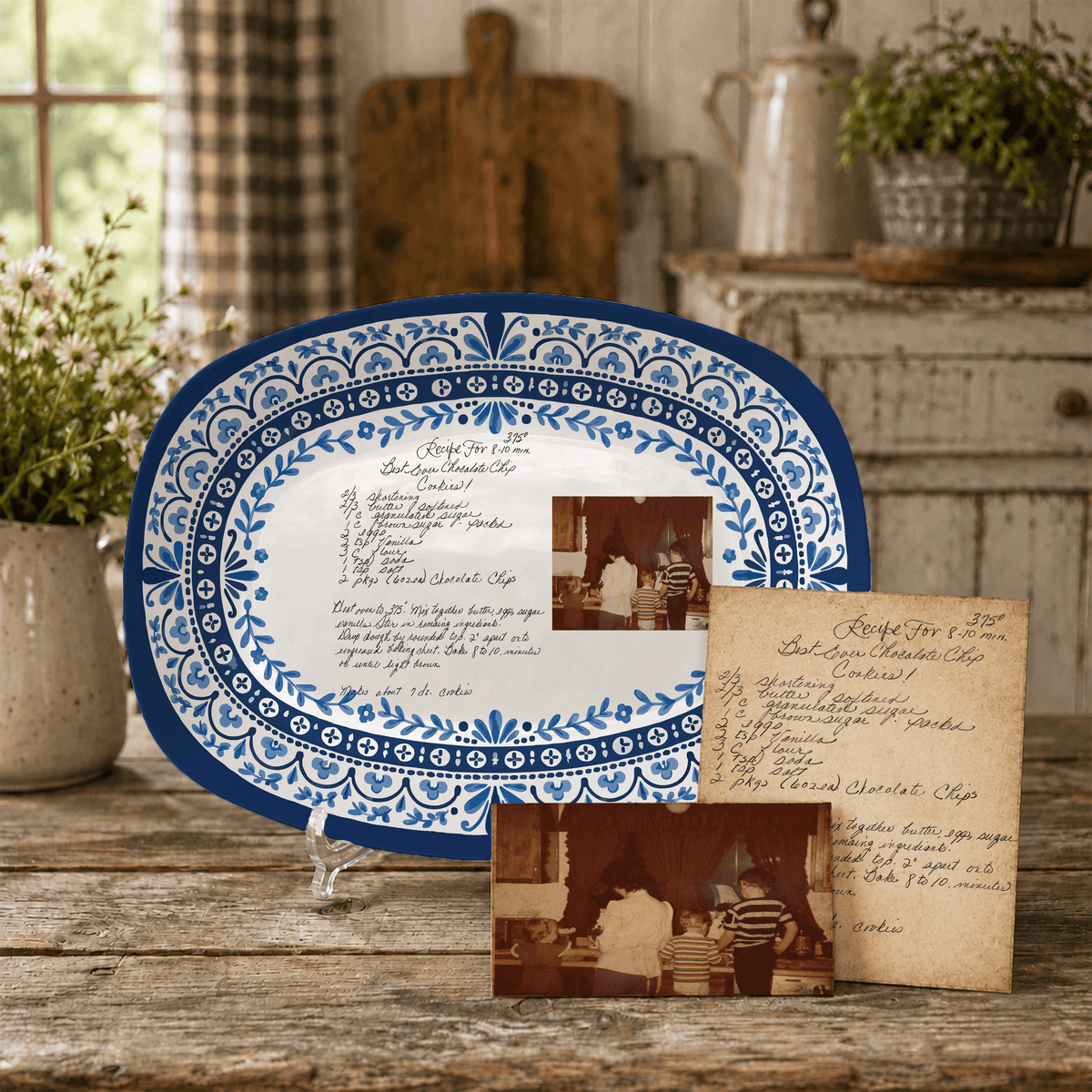 Handwritten Recipe Platter with Heritage Blue Border