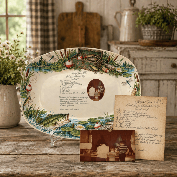Handwritten Recipe Platter with Fishing Border