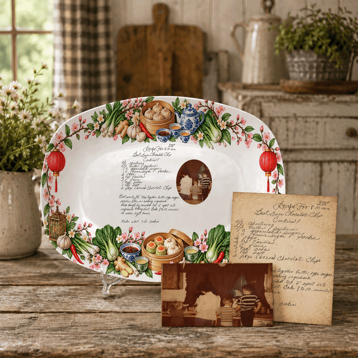 Handwritten Recipe Platter with Chinese Food Border