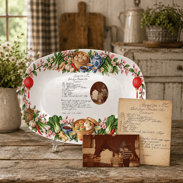 Handwritten Recipe Platter with Chinese Food Border