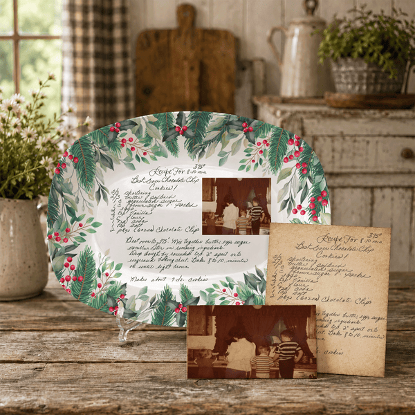 Handwritten Recipe Platter with Christmas Wreath Border