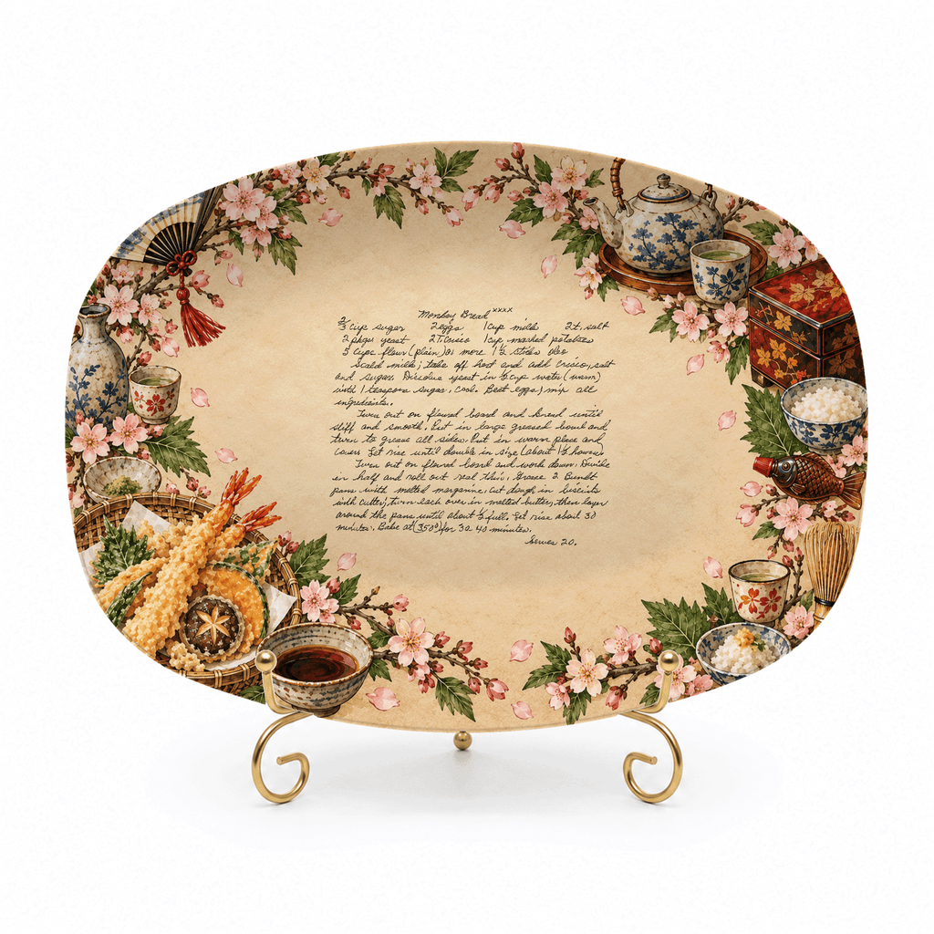 Handwritten Recipe Platter with Vintage Japanese Food Border