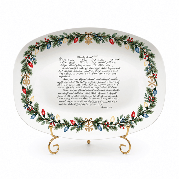 Handwritten Recipe Platter with Christmas Lights Border