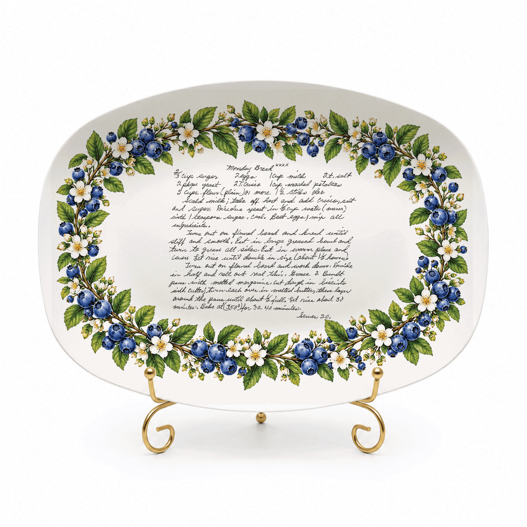 Handwritten Recipe Platter with Blueberry Border
