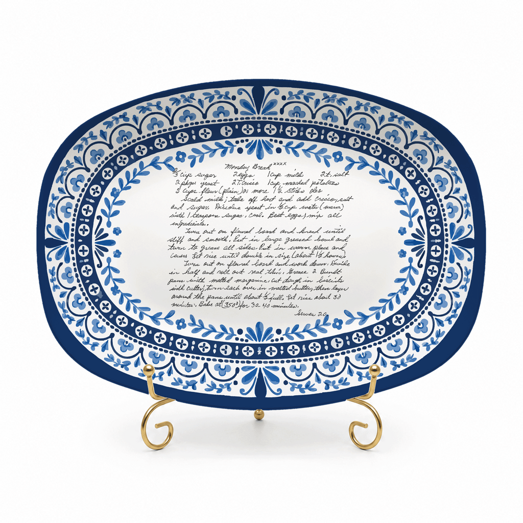 Handwritten Recipe Platter with Heritage Blue Border