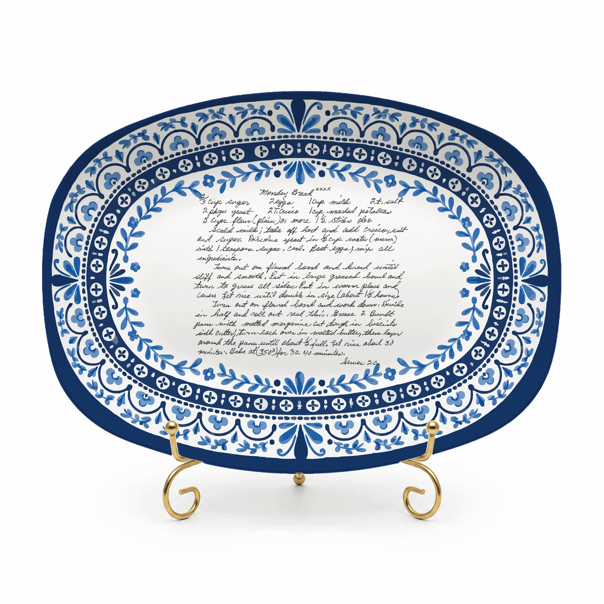 Handwritten Recipe Platter with Heritage Blue Border