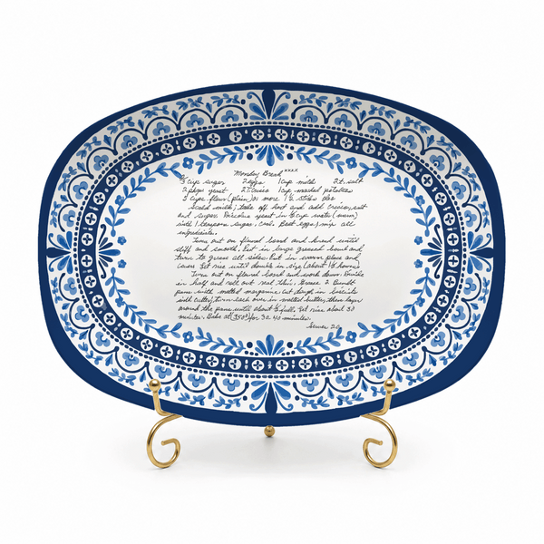 Handwritten Recipe Platter with Heritage Blue Border