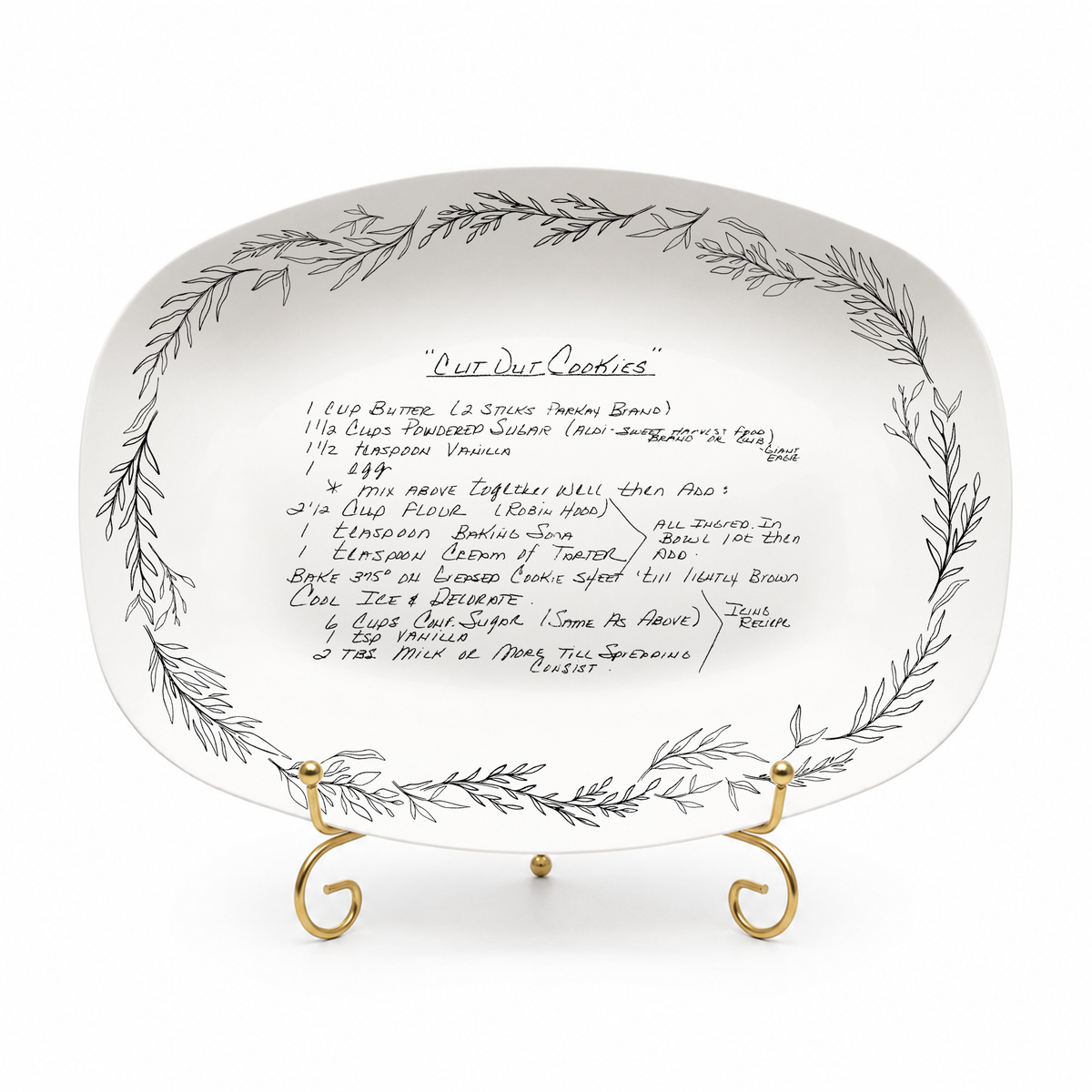Handwritten Recipe Platter with Branch Border