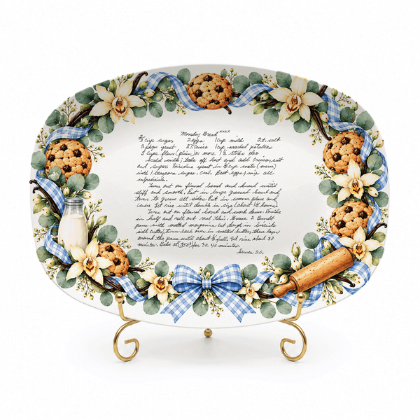 Handwritten Recipe Platter with Blue Bow Cookie Border