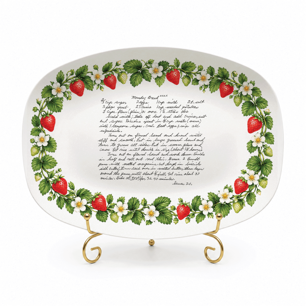 Handwritten Recipe Platter with Strawberry Border