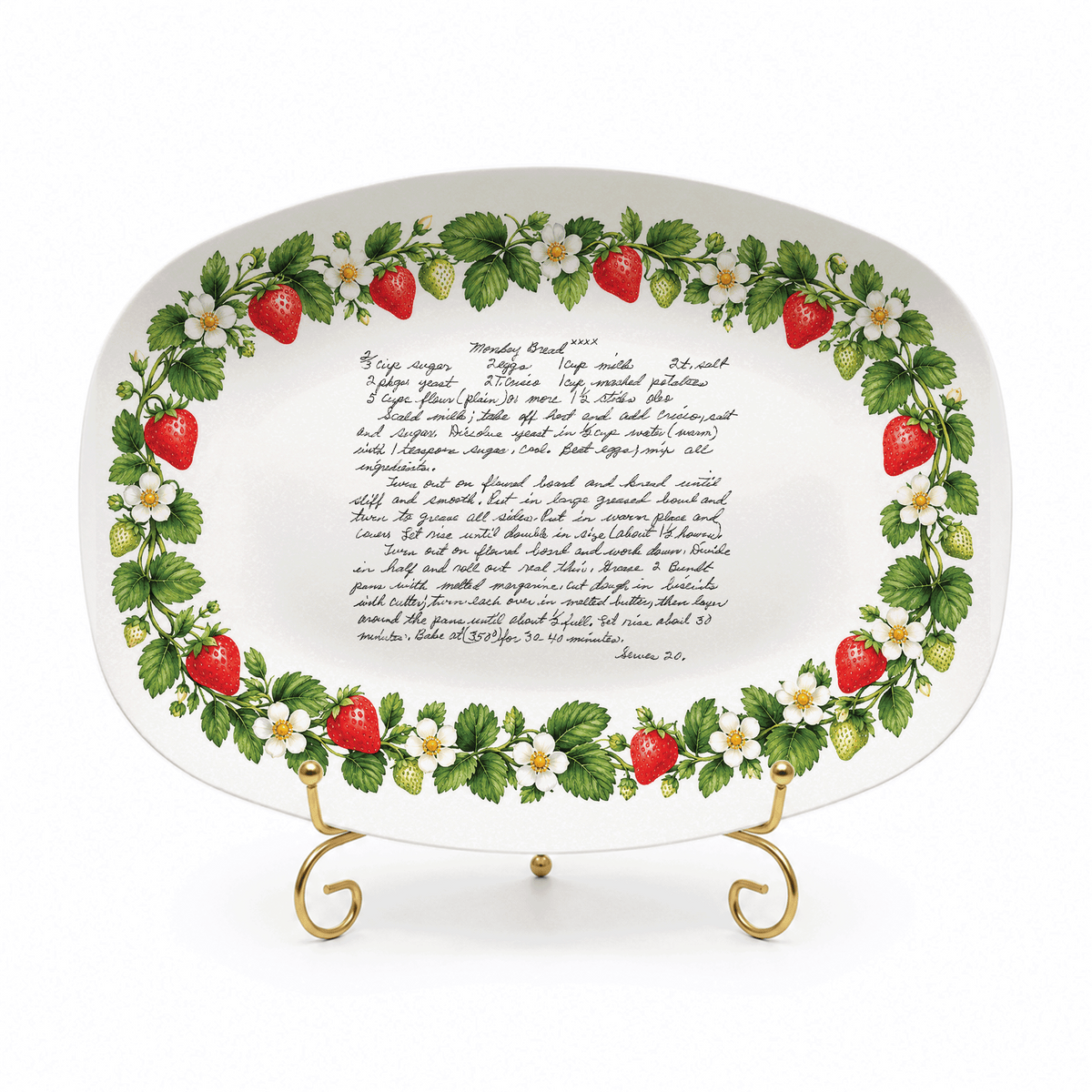 Handwritten Recipe Platter with Strawberry Border